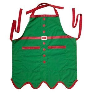 Christmas Apron Kids Holiday Elf Bib Apron Adjustable Ties One Size Green Red
